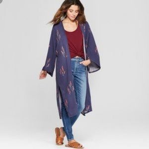 Universal-Thread-Kimono Women's One Size Blue Floral Print Boho Cottagecore